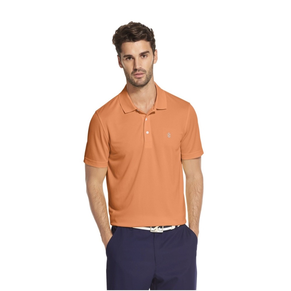 IZOD Men's Cantaloupe Orange Grid Swing-Flex Perf Golf Polo Shirt Sz 2XL